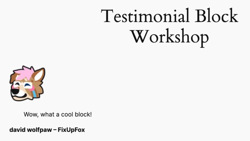 a screenshot of the testimonial block frontend, showing the uploaded image and text